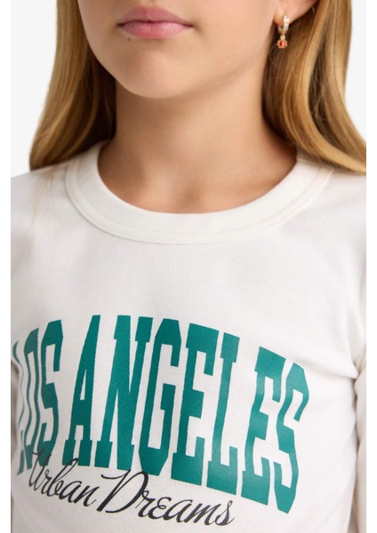 Kız Çocuk Slim Fit Dar Kesim Bisiklet Yaka Baskılı Fitilli Kaşkorse Uzun Kollu Tişört C7465A825AU indirimleri