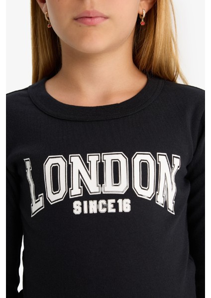 Kız Çocuk Slim Fit Dar Kesim Bisiklet Yaka Baskılı Fitilli Kaşkorse Uzun Kollu Tişört C7465A825AU indirimleri