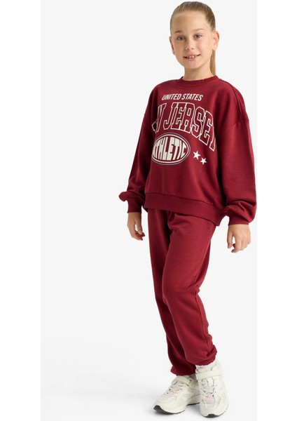 Kız Çocuk 2'li Takım Baskılı Sweatshirt Eşofman Altı E6416A825AU