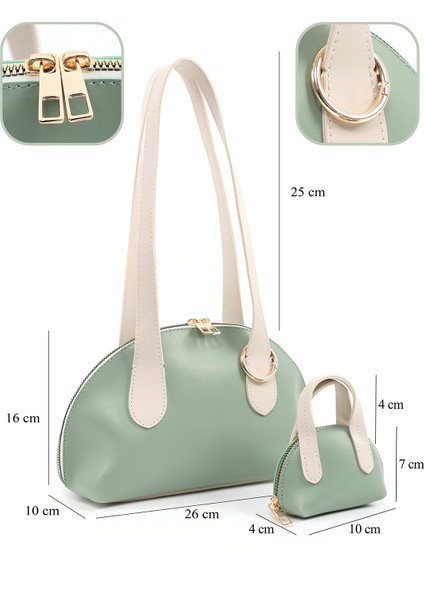 Mint Yeşil/krem SHK232 Suni Deri Tek Bölmeli Charm Mini Çanta Aksesuarlı El, Kol ve Omuz Çantası fırsatları