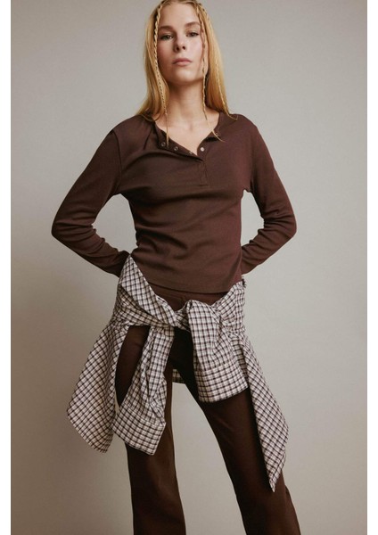 Coool Fitted Düğmeli Yaka Ribana Uzun Kollu Tişört E7680AX25AU