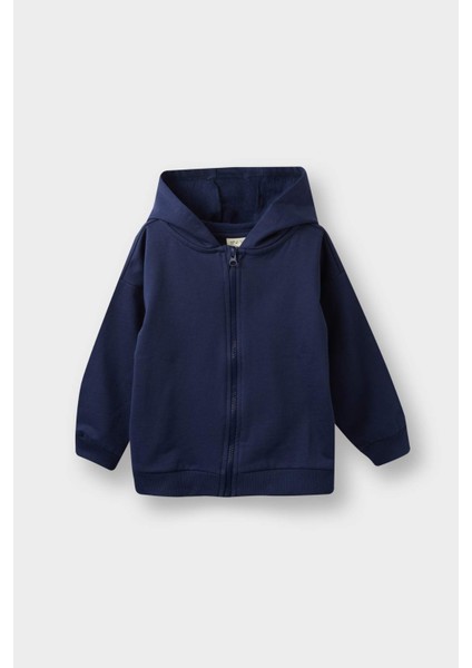 Erkek Bebek Kapüşonlu Basic Düz İçi Yumuşak Tüylü Fermuarlı Sweatshirt A7387A525AU