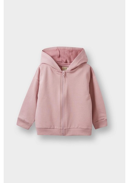 Kız Bebek Kapüşonlu İçi Yumuşak Tüylü Fermuarlı Sweatshirt E8350A525AU