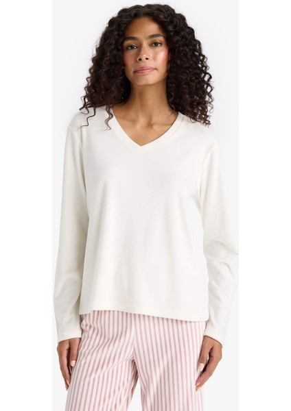 Pijama Takımı Regular Fit Uzun Kollu Velur Üst Çizgili Uzun Alt-Fall in Love A6205AX25AU modelleri