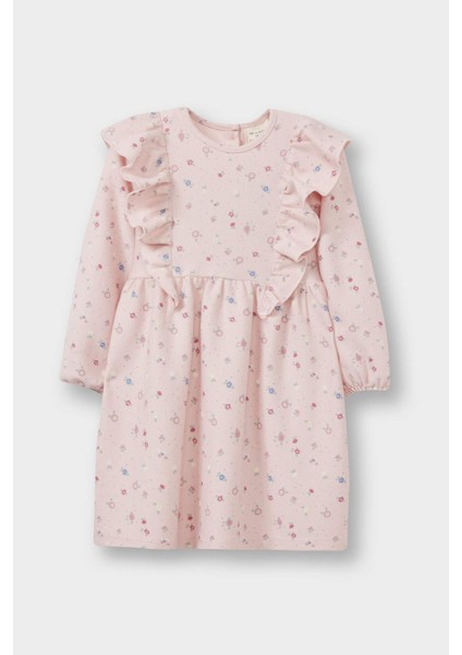 Kız Bebek Çiçekli Uzun Kollu Elbise F4581A525AU