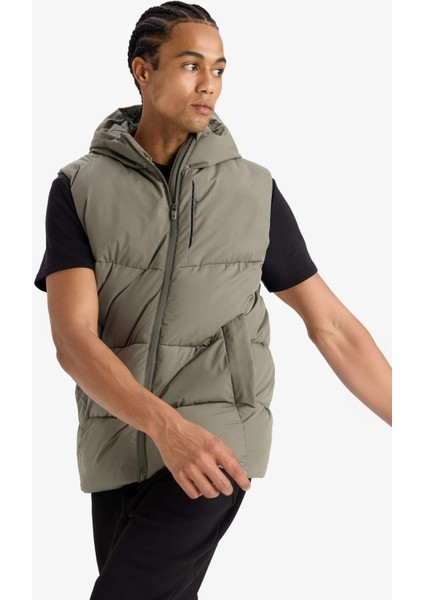 Fit Su İtici Rüzgar Geçirmez Regular Fit Kapüşonlu Fermuarlı Cepli Şişme Yelek modelleri