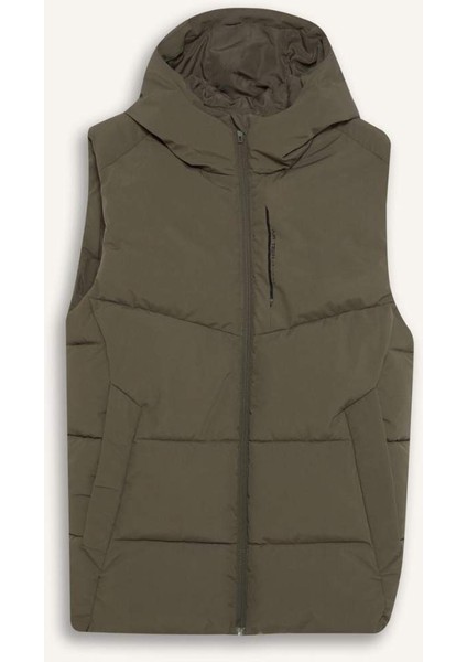 Fit Su İtici Rüzgar Geçirmez Regular Fit Kapüşonlu Fermuarlı Cepli Şişme Yelek