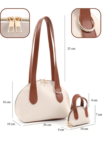 Krem - Taba SHK232 Suni Deri Tek Bölmeli Charm Mini Çanta Aksesuarlı El, Kol ve Omuz Çantası fırsatları