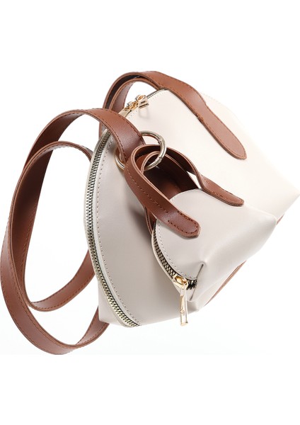 Krem - Taba SHK232 Suni Deri Tek Bölmeli Charm Mini Çanta Aksesuarlı El, Kol ve Omuz Çantası