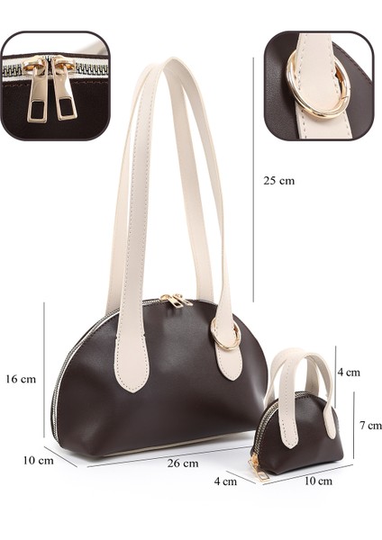 Kahverengi/krem SHK232 Suni Deri Tek Bölmeli Charm Mini Çanta Aksesuarlı El, Kol ve Omuz Çantası fırsatları