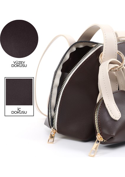 Kahverengi/krem SHK232 Suni Deri Tek Bölmeli Charm Mini Çanta Aksesuarlı El, Kol ve Omuz Çantası indirimleri