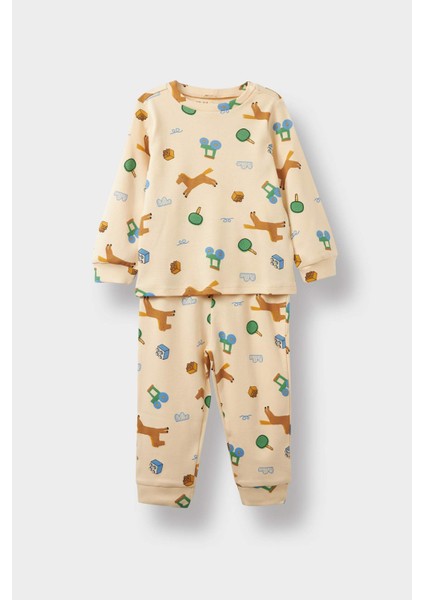 Erkek Bebek Pijama Takımı Desenli Uzun Kollu Üst Uzun Alt F0531A525AU