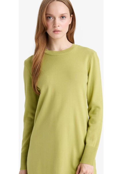 Regular Fit Bisiklet Yaka Yırtmaçlı Basic Düz Triko Kazak Tunik H3431AZ25WN