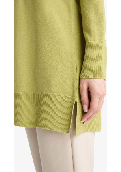 Regular Fit Bisiklet Yaka Yırtmaçlı Basic Düz Triko Kazak Tunik H3431AZ25WN