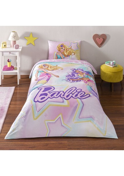 Taç Lisanslı Barbie Mermaid Tek Kişilik Pamuk Nevresim Takımı