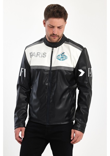 Erkek Oversize Transfer Baskılı Motorcu Biker Ceket Yarışçı Kolej Mont Şeritli Fermuarlı Mont fiyatları