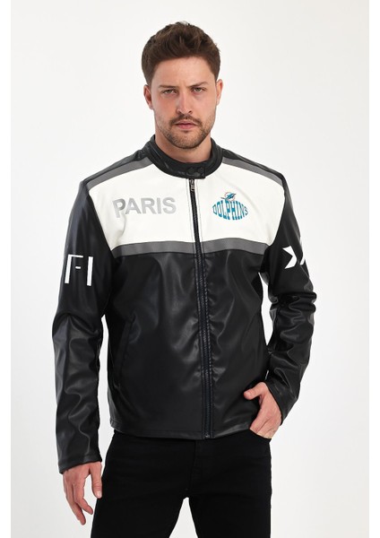 Erkek Oversize Transfer Baskılı Motorcu Biker Ceket Yarışçı Kolej Mont Şeritli Fermuarlı Mont modelleri