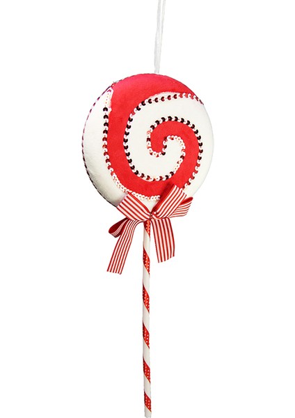 Yılbaşı Süsü Dikişli Lolipop Şeker Kırmızı Beyaz 40 cm