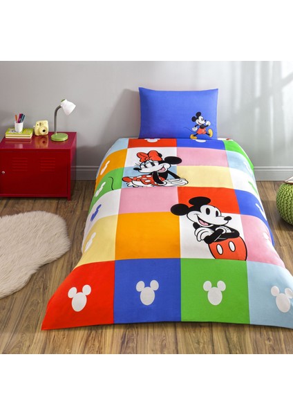 Taç Lisanslı Disney Minnie & Mickey Tek Kişilik Pamuk Nevresim Takımı