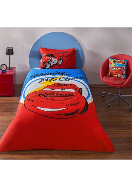 Taç Lisanslı Disney Cars Mcqueen Tek Kişilik Pamuk Nevresim Takımı