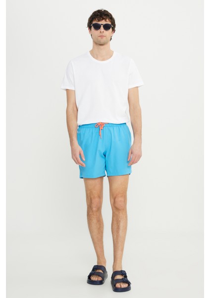 Erkek Mavi Standart Fit Normal Kesim Hızlı Kuruyan Yan Cepli Desenli Mayo fırsatları