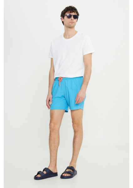 Erkek Mavi Standart Fit Normal Kesim Hızlı Kuruyan Yan Cepli Desenli Mayo