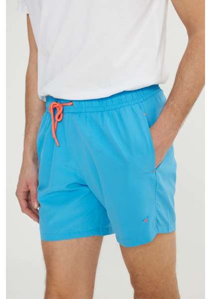 Erkek Mavi Standart Fit Normal Kesim Hızlı Kuruyan Yan Cepli Desenli Mayo