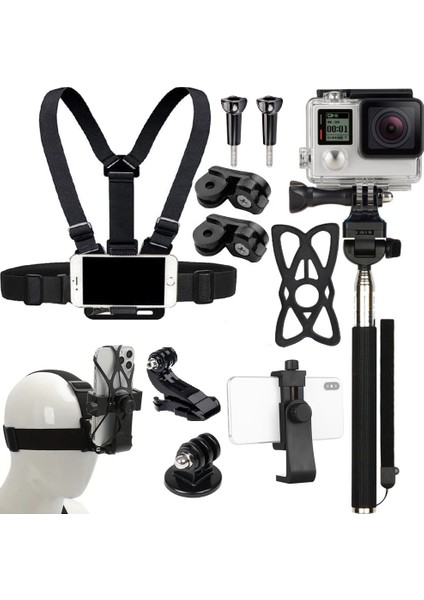 Aksiyon Kamera ve Telefon Tutucu Boyun Askısı Gezi Seyahat ve Sürüşlerde Kullanmak için Boyundan Kayıt Aparatı Cep Telefonu Boyun Tutucu Göğüs ve Kafa Bandı SER-12X