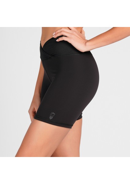 Siyah Toparlayıcı Kruvaze Bel Detaylı Bisikletçi Şortu Kısa Tayt Vela fiyatları