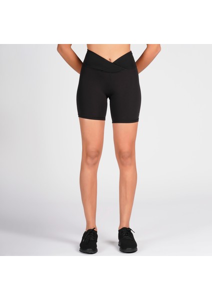 Siyah Toparlayıcı Kruvaze Bel Detaylı Bisikletçi Şortu Kısa Tayt Vela fırsatları
