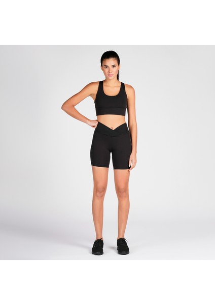 Siyah Toparlayıcı Kruvaze Bel Detaylı Bisikletçi Şortu Kısa Tayt Vela indirimleri