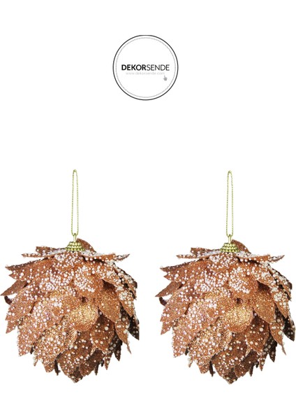 Yılbaşı Süsü Simli 2'li Enginar Top Bakır 10 cm