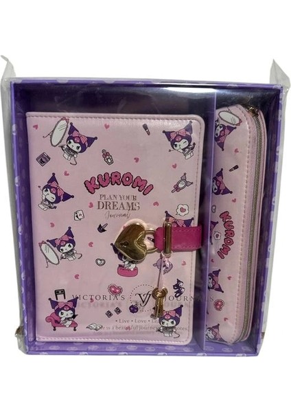 Vıctorıa's Journals 525-1974 Hush Hush Kuromi Kilitli 13X18CM 80GR.160YP.ÇİZGİLİ Defter + Kalemlik Set