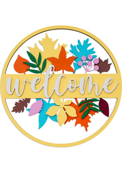 El Yapımı Renkli Sonbahar Yapraklı Tablo Kapı ve Duvar Süsü