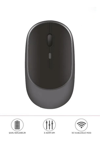 Gri Kablosuz Çift Modlu Sessiz Mouse Fare modelleri