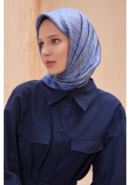 Tivil İpek Eşarp 4128 - 50 Mavi Karışık Desen