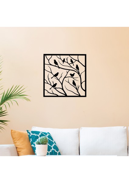 Dekoratif Kuşlar ve Ağaç Dalı Ahşap Tablo Siyah Modern Duvar Dekoru modelleri