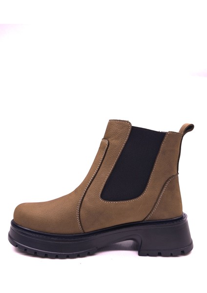 Kadın Gerçek Hakiki Nubuk Deri Tütün Kahverengi Lastikli Kısa Chelsea Bot fiyatları