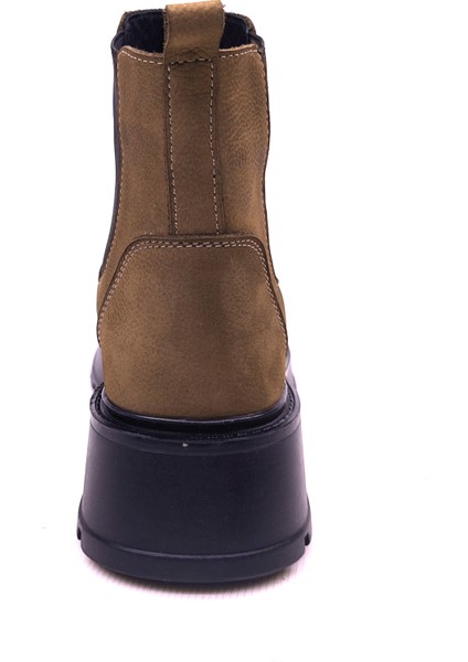 Kadın Gerçek Hakiki Nubuk Deri Tütün Kahverengi Lastikli Kısa Chelsea Bot modelleri