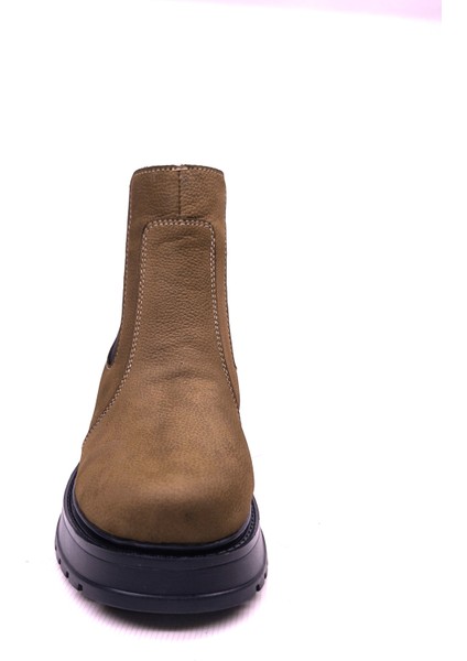 Kadın Gerçek Hakiki Nubuk Deri Tütün Kahverengi Lastikli Kısa Chelsea Bot fırsatları