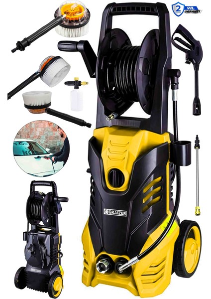 Grz-Sf 180 Musluk ve Kovadan Çekme Yüksek Basınçlı Bahçe Oto Yıkama Makinesi Firça Hediyeli