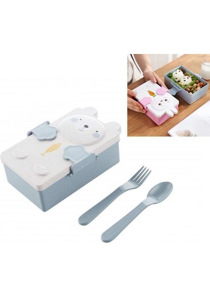 2 Bölmeli Kendinden Kaşıklı Sevimli Beslenme Kutusu Çocuk Beslenme Kutusu Tavşanlı