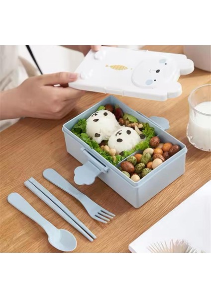 2 Bölmeli Kendinden Kaşıklı Sevimli Beslenme Kutusu Çocuk Beslenme Kutusu Tavşanlı modelleri