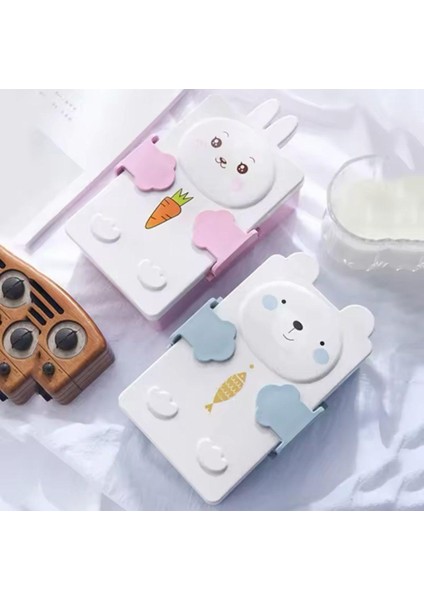 2 Bölmeli Kendinden Kaşıklı Sevimli Beslenme Kutusu Çocuk Beslenme Kutusu Tavşanlı fırsatları