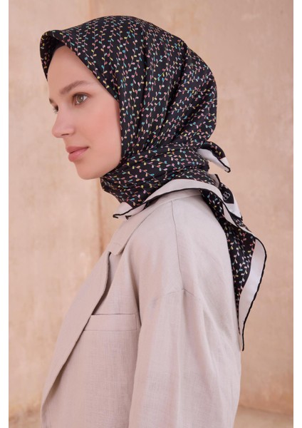 Tivil İpek Eşarp 4128 - 85 Siyah Karışık Desen