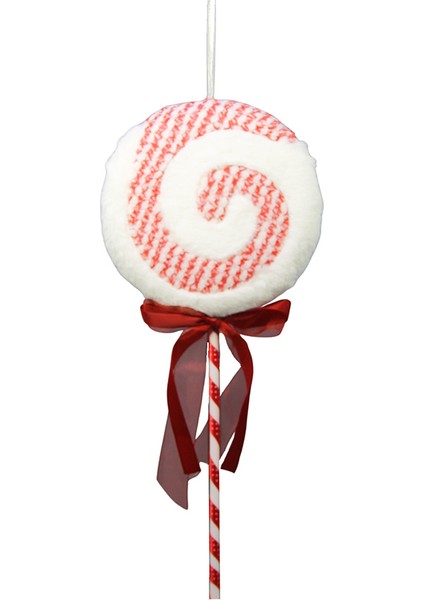 Yılbaşı Süsü Karlı Lolipop Şeker Kırmızı Beyaz 35 cm