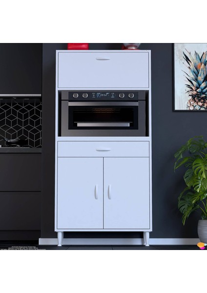 Vio (70X163,4X32.5 Cm) Çekmeceli, Kapaklı, Ekmeklikli. Mini/midi Mikrodalga Mutfak Dolabı