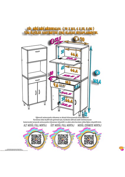 Vio (70X163,4X32.5 Cm) Çekmeceli, Kapaklı, Ekmeklikli. Mini/midi Mikrodalga Mutfak Dolabı fırsatları