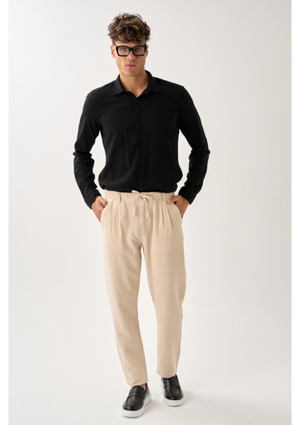 Pileli Bağcıklı Casual Keten Pantolon fırsatları
