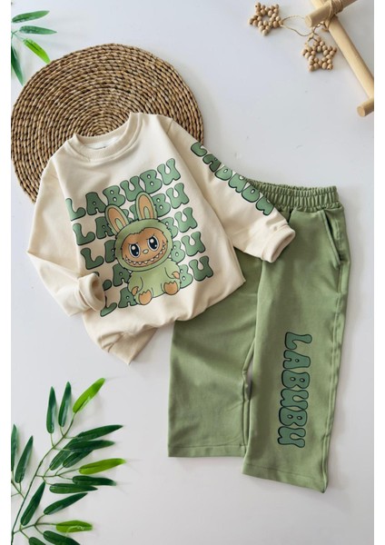 Lbubu Detaylı Kız Çocuk 2 li takım - Yeşil